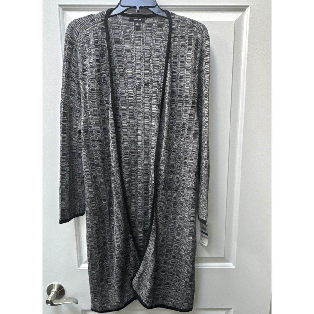 Alfani Long Cardigan Sweater Women's Size XL Gray/Black Marbled Ribbed‎ NEW NWT